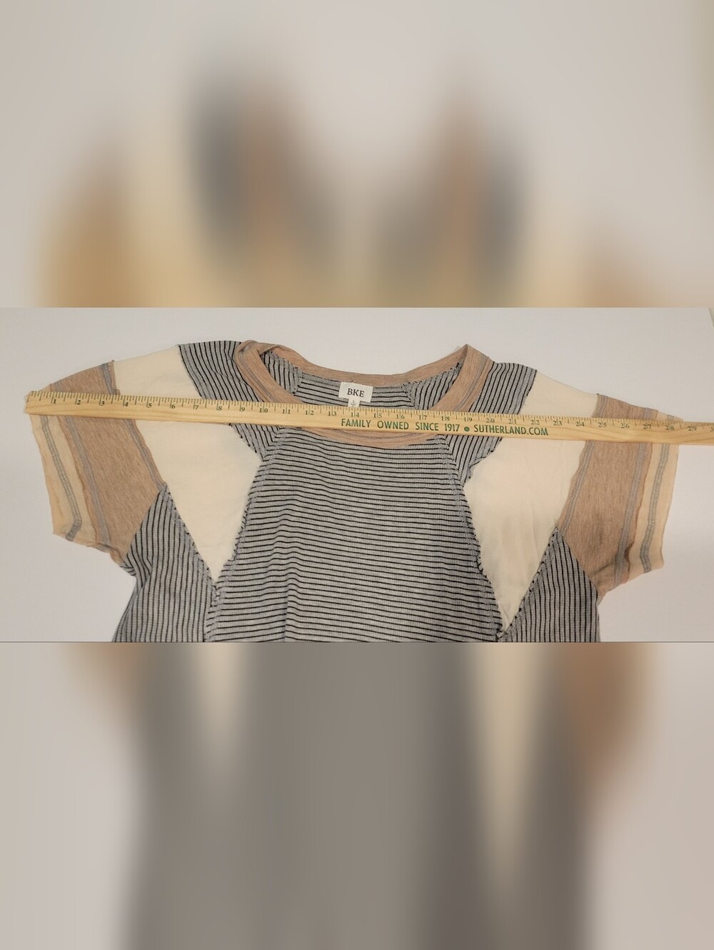 Lg BKE Raw Hemmed Short Sleeve Striped Tee in Black and Tan Accent. Worn Twice. - Picture 5 of 11